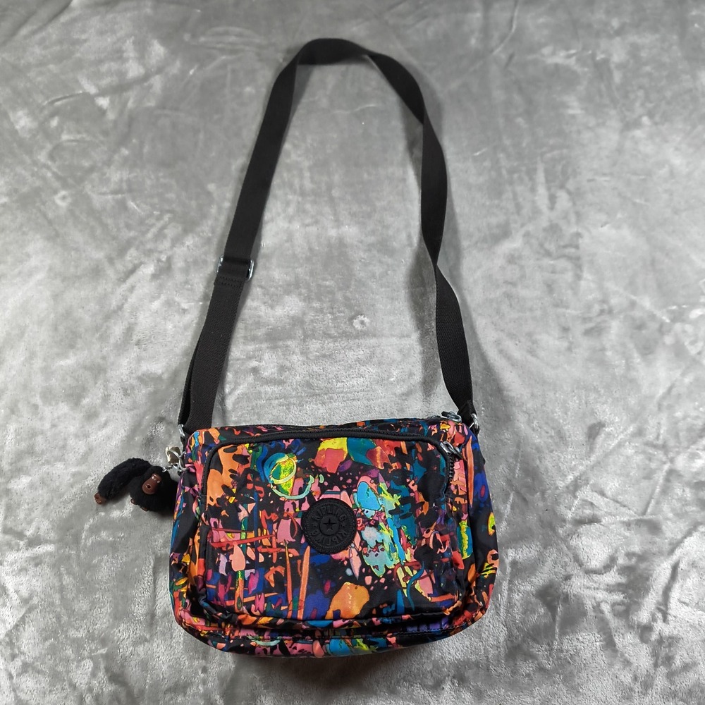 Kipling Crossbody Bag Wome Colorful Abstract Nylon Davina Monkey Keychain Y2K